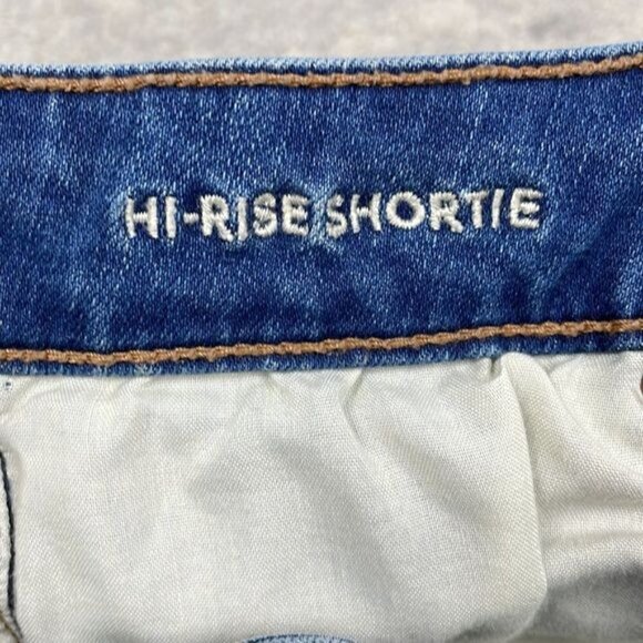 American Eagle Hi Rise Shortie Shorts Denim Jean Button Fly Distressed Cut Off 4 - Picture 10 of 12